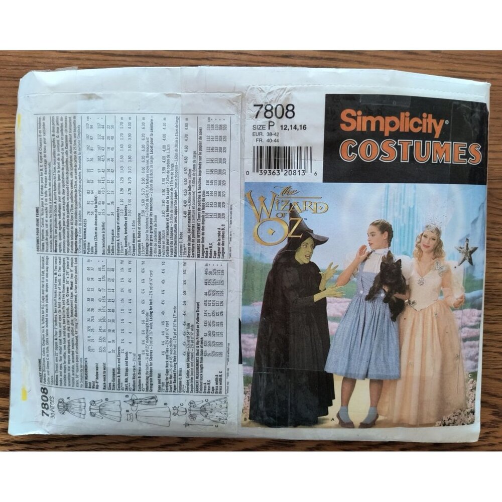 Simplicity 7808 Sizes 12-16 The Wizard Of Oz Witch Glenda Dorothy